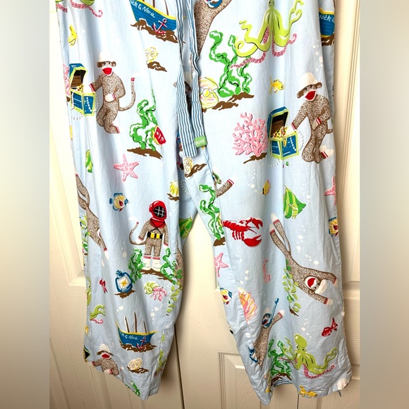 NICK & NORA Scuba Sock Monkey Pajama Pants Lounge Under The Sea Blue Red Lobster - Picture 3 of 12